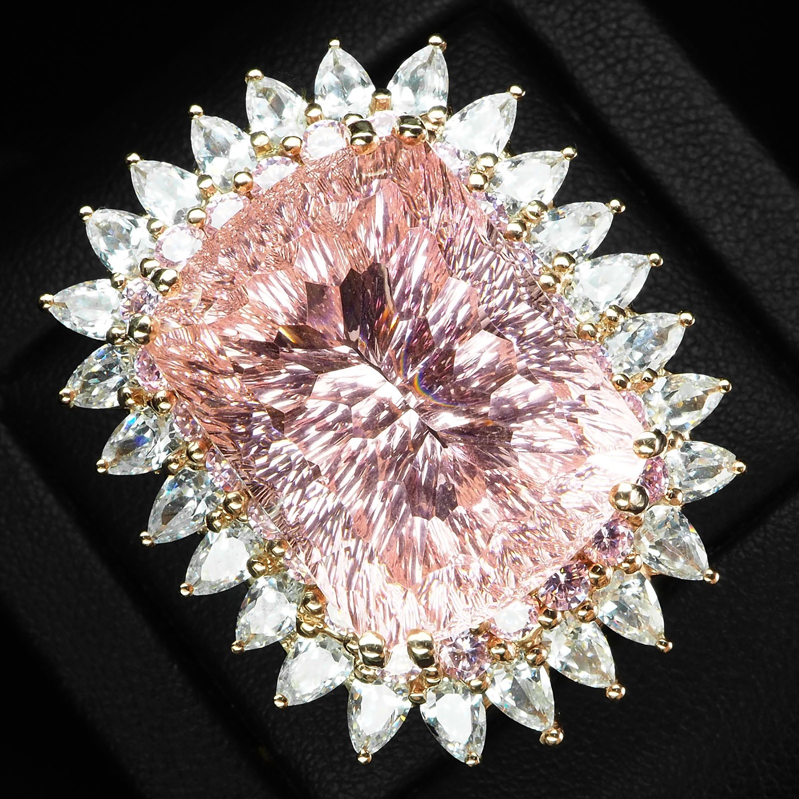 Rose Pink Tourmaline Concave 56.7Ct 925 Sterling Silver Pink Ring Free Resizing