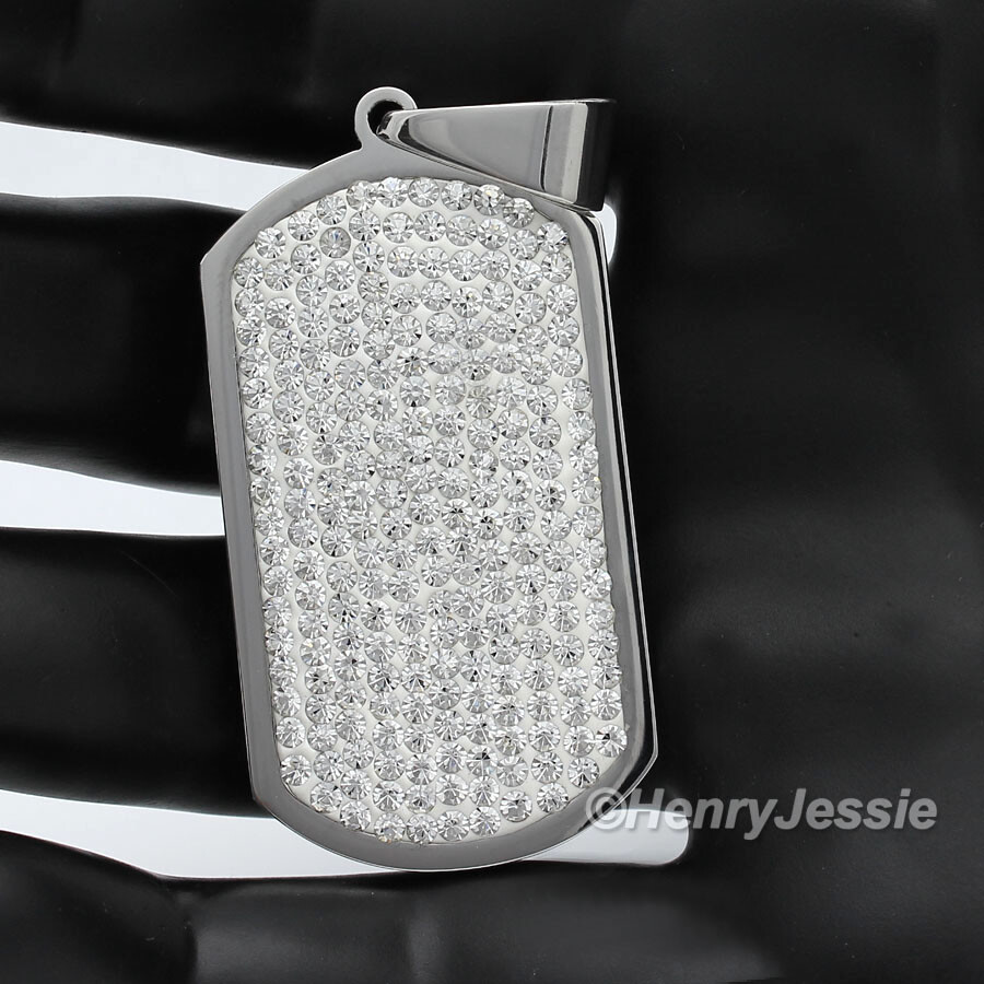 20″-30″MEN Stainless Steel 2.5mm Silver Beads Link Chain CZ Dog Tag Pendant*P43