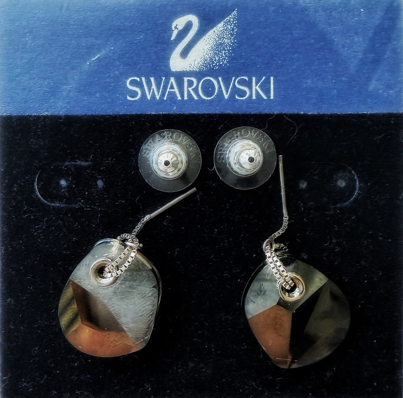 Swarovski Signed Nirvana / Energic Crystal Box Chain Drop Pierced Earrings