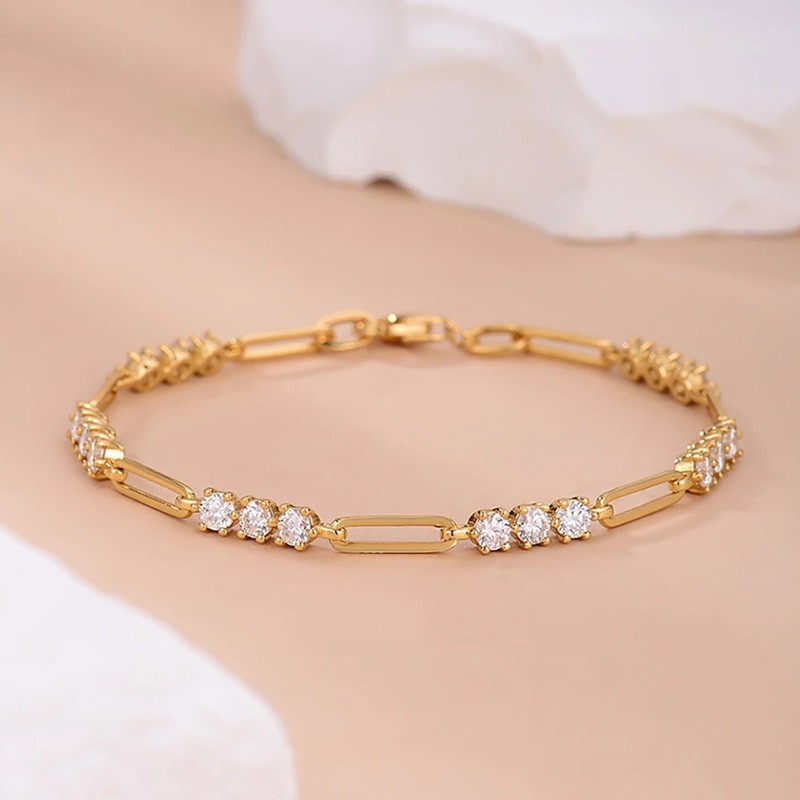 3mm Round Real Moissanite Women Paper Clip Chain Bracelet 925 Sterling Silver