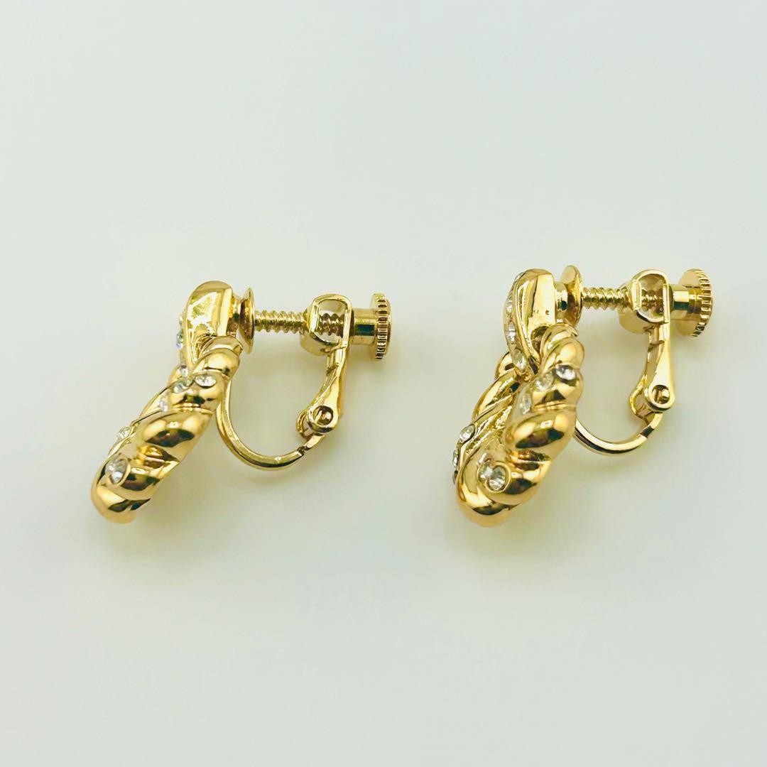 Yves Saint Laurent Twist Earrings Rhinestone Gold Tone Screw Type w/Box