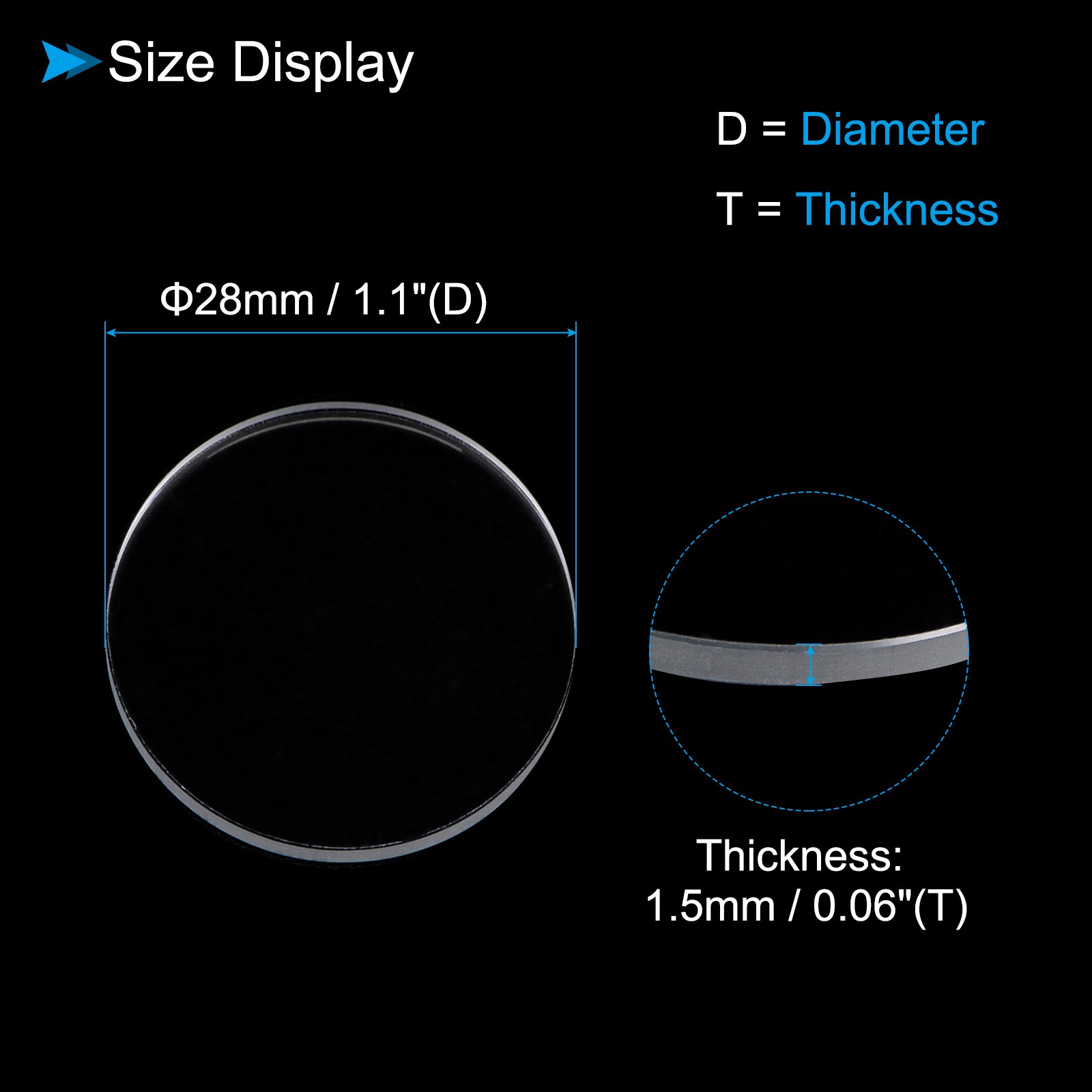 Watch Glass Crystal Len, 28mm Dia, 1.5mm Thick, Round Flat Mineral Watch Glass