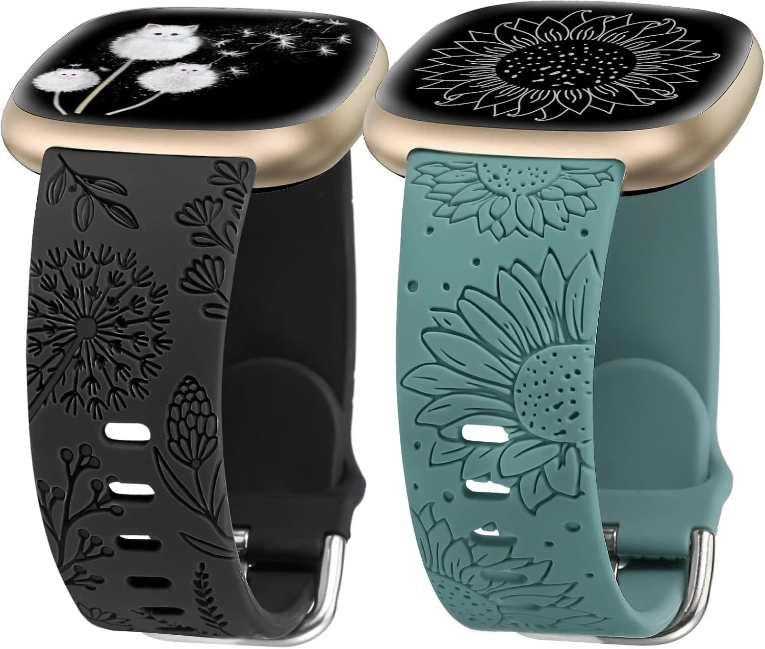 2 Packs Floral Engraved Band Compatible with Fitbit Versa 4Versa 3Sense 2Sens