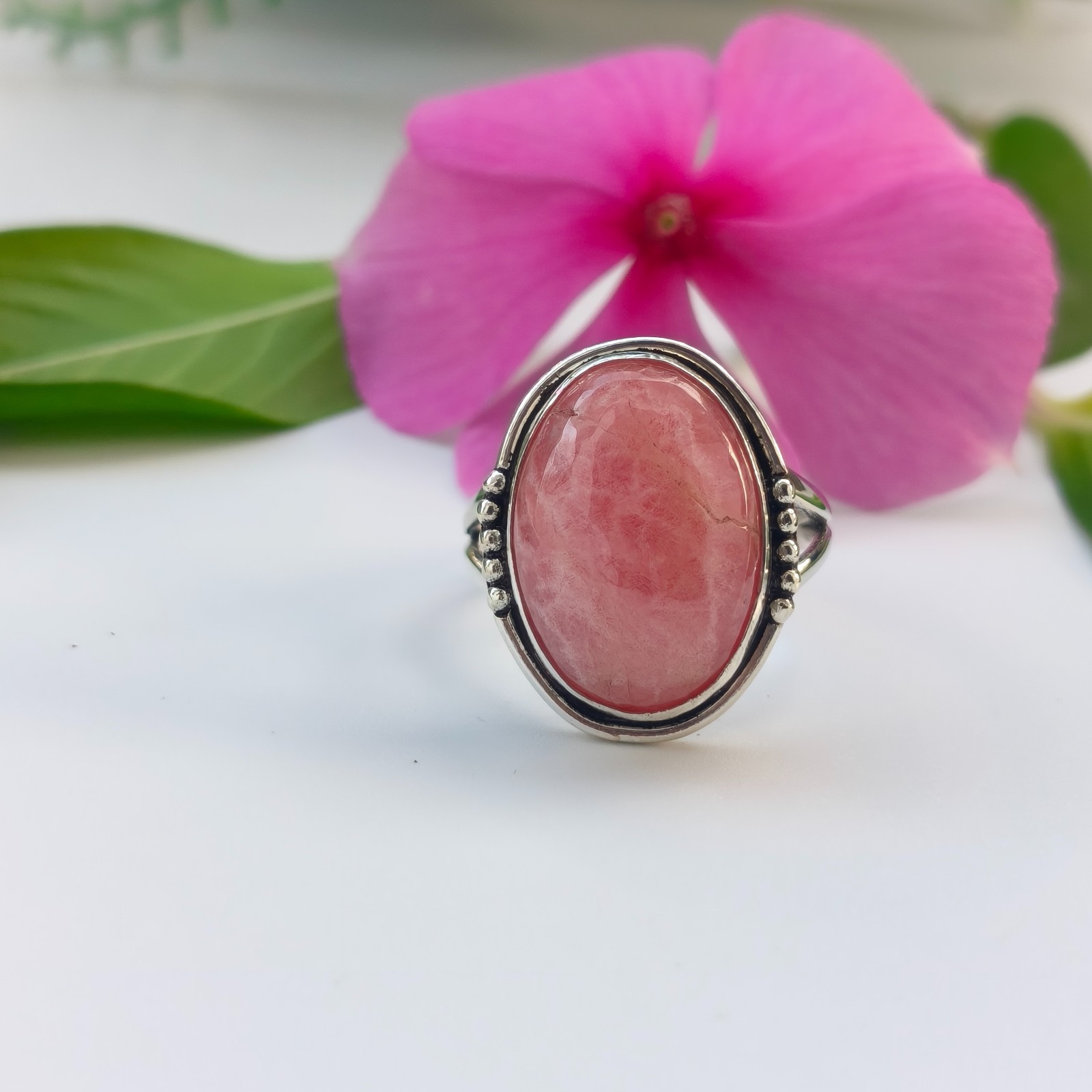 Rose Quartz Gemstone 925 Silver Handmade Statement Ring Jewelry