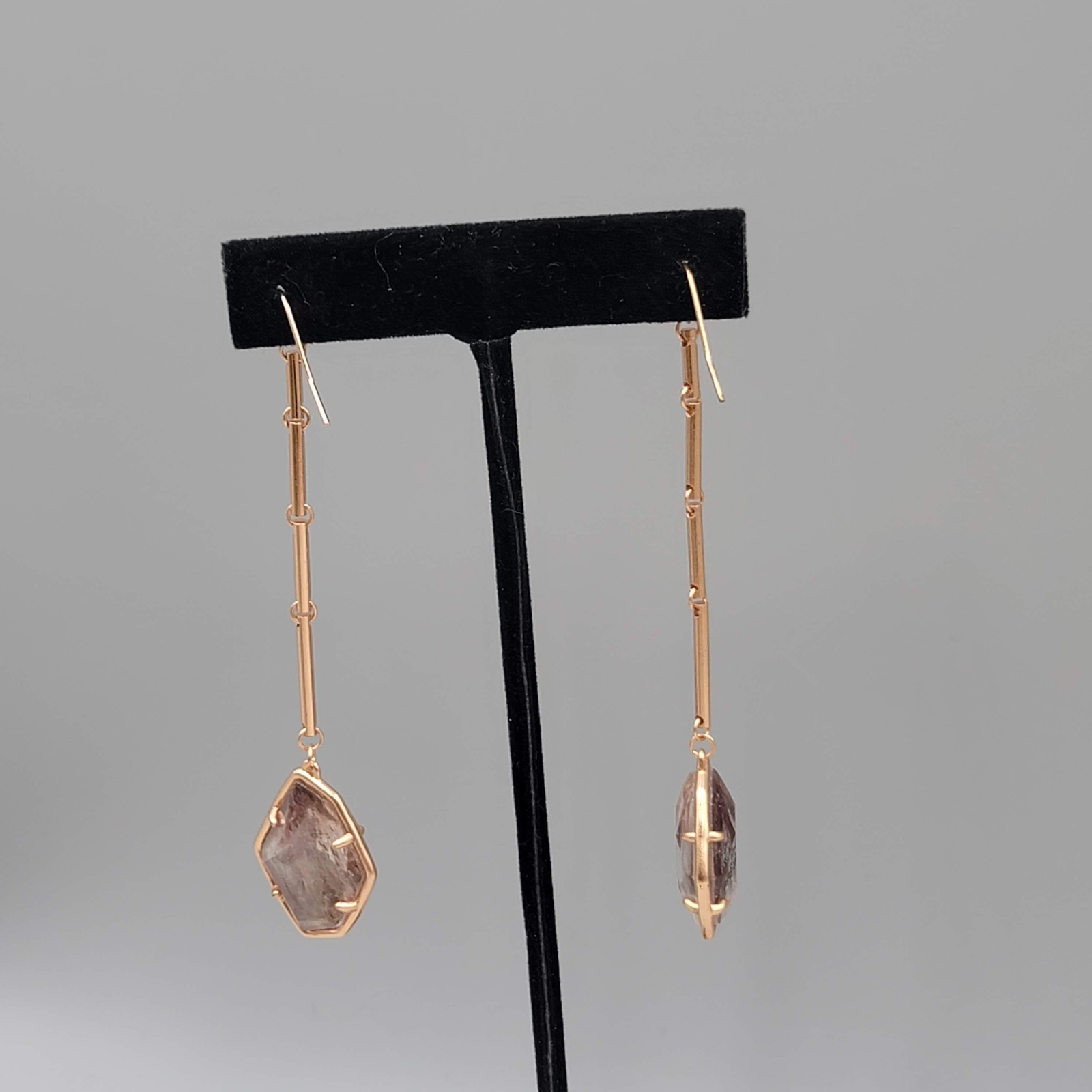 Kendra Scott Charmian Sable Mica Rose Gold tone Pierced Earrings Dangle 3.25″