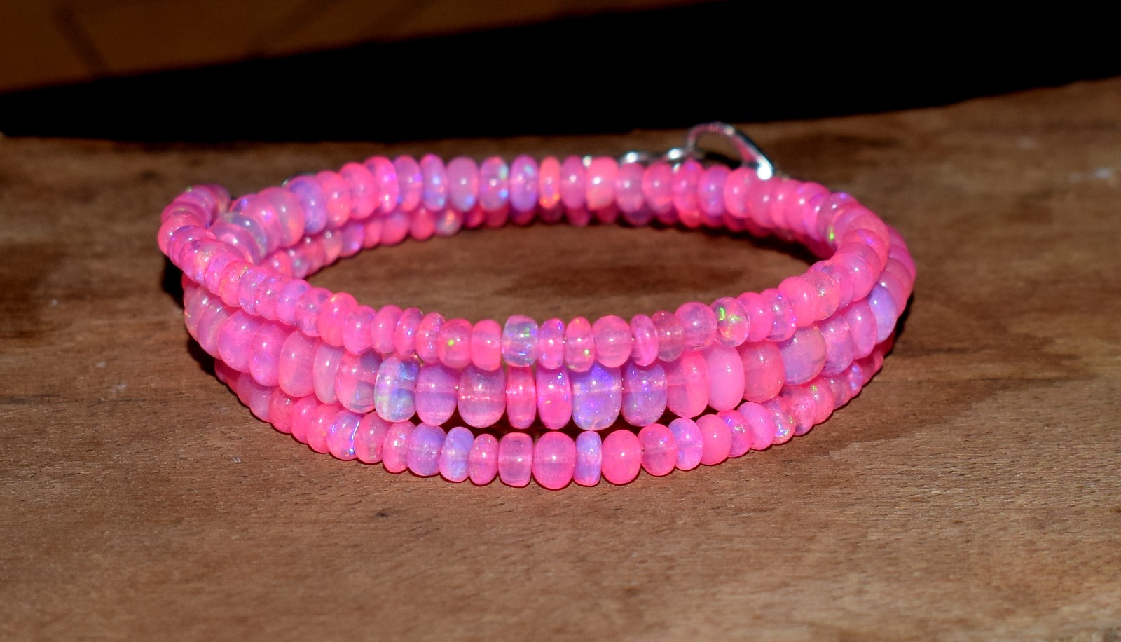 16″Natural Ethiopian Opal Wello Fire Opal Gemstone Bead Necklace