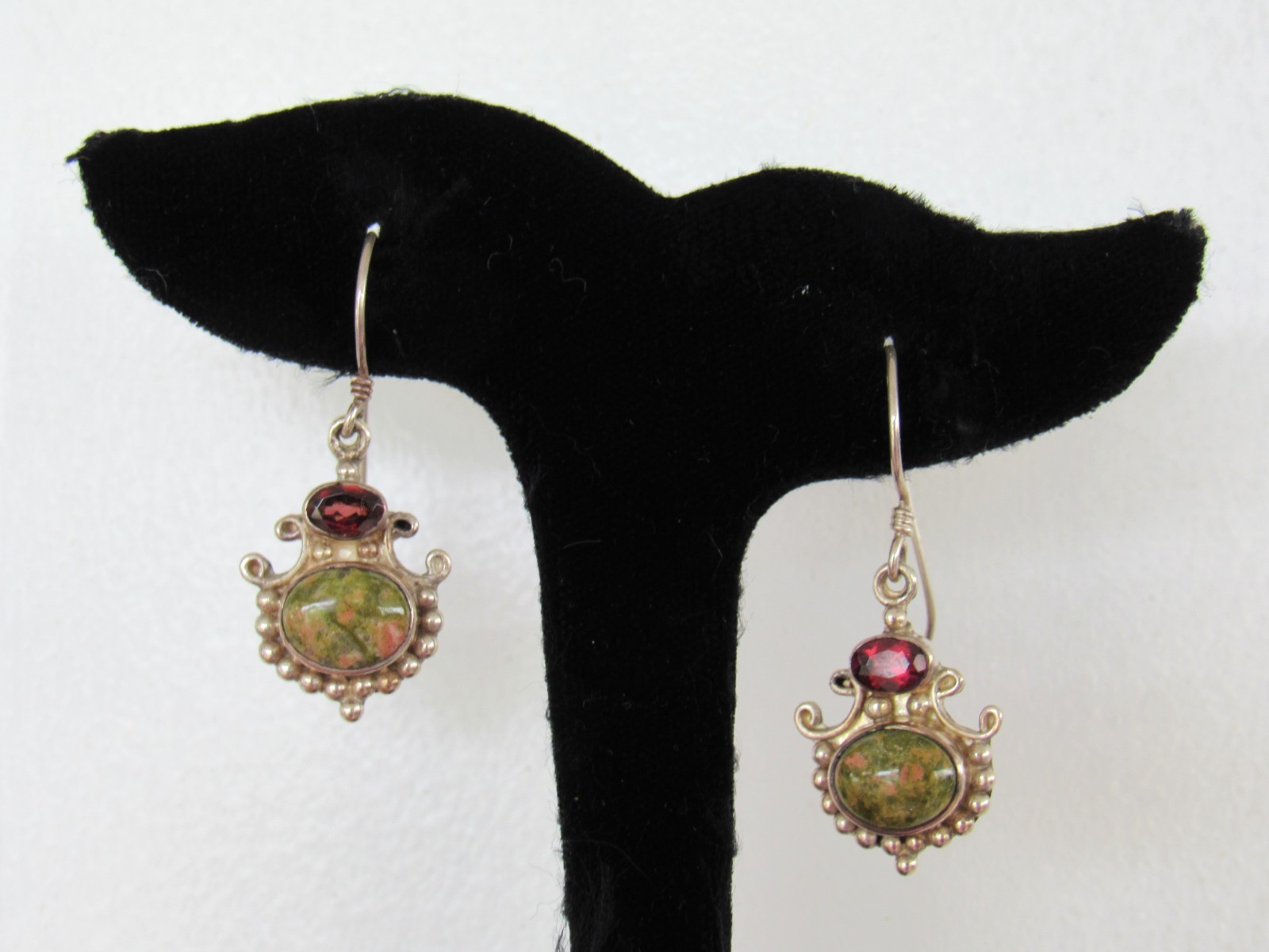 SAJEN Sterling silver 925 Unakite and Garnet Dangle Earrings