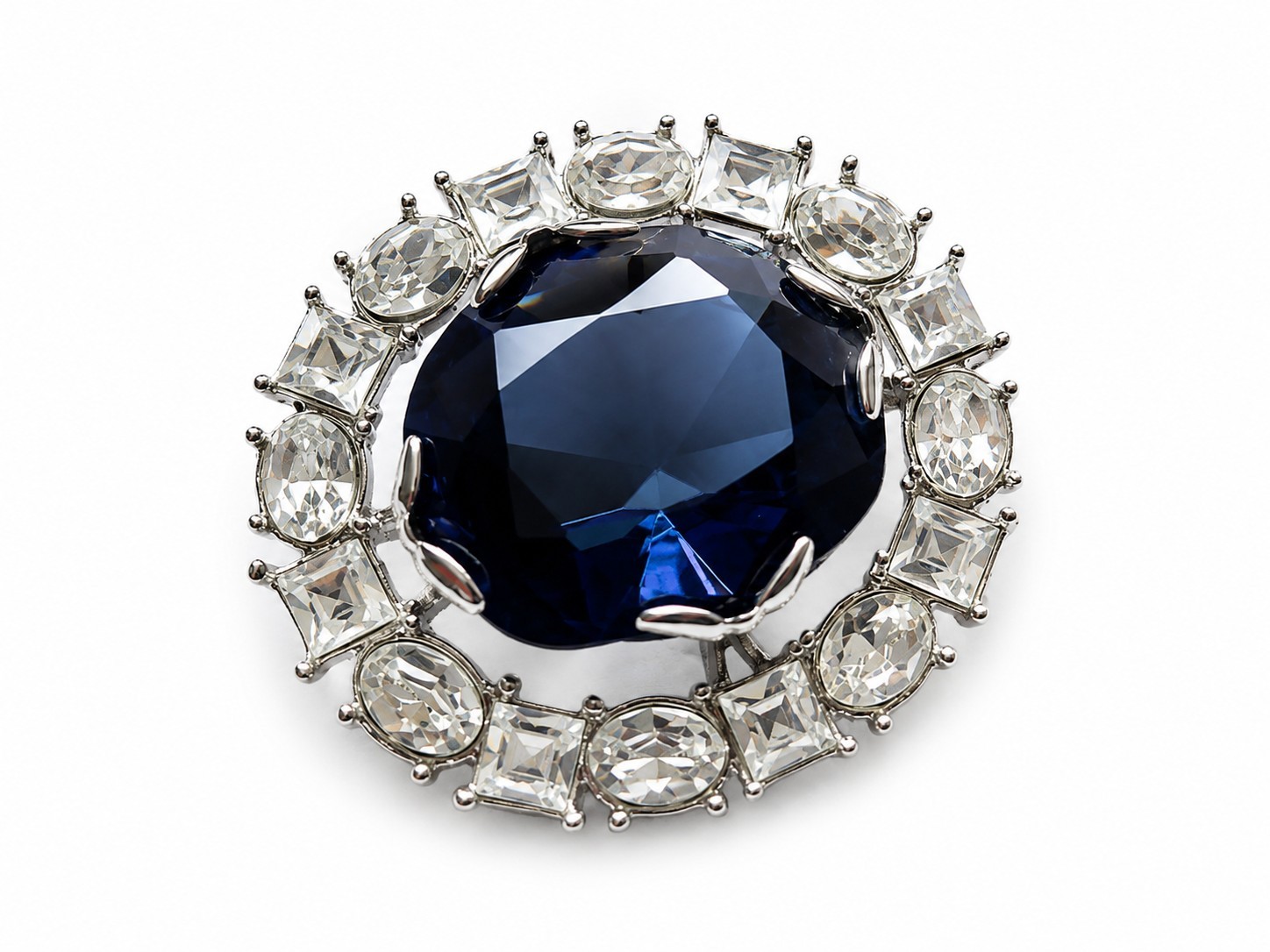 Vintage Smithsonian Institution Replica Blue Hope Diamond Glass Brooch 1.5″ x 1″