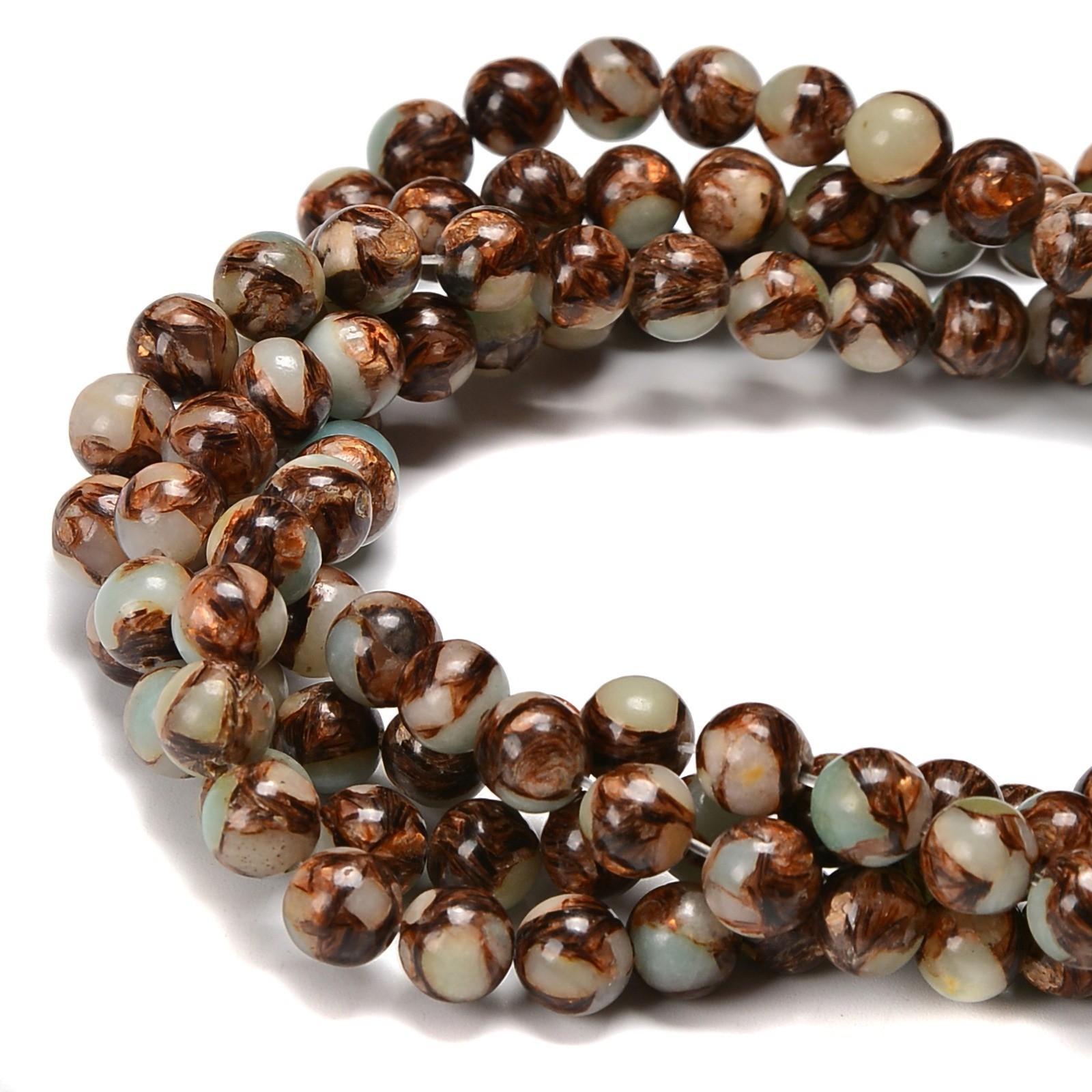 Bronzite Amazonite Smooth Round Beads 8mm 15.5” Strand