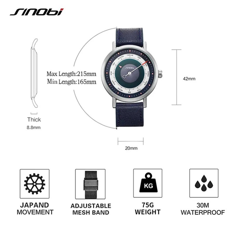 SINOBI Men’s Military Sports Watch Casual Waterproof Luminous Quartz Wristwatch