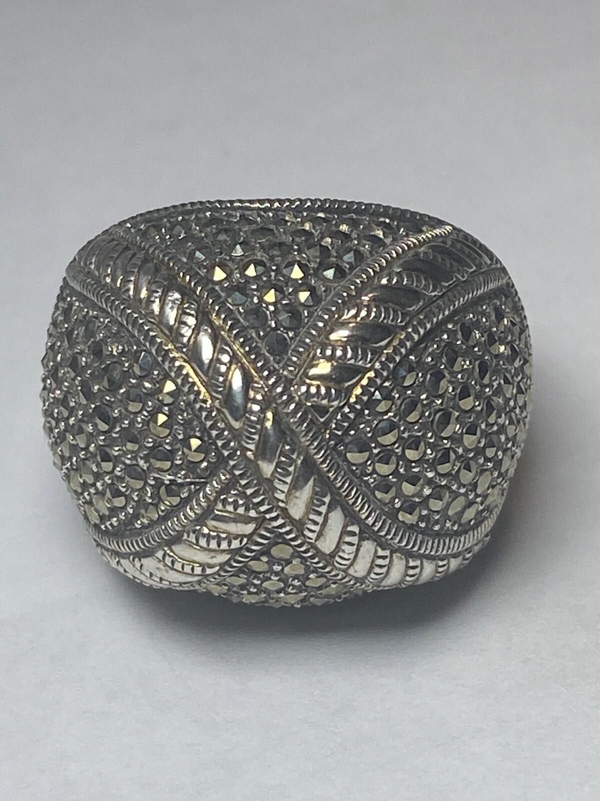 Marcasite ring Dome band wide band sterling silver women