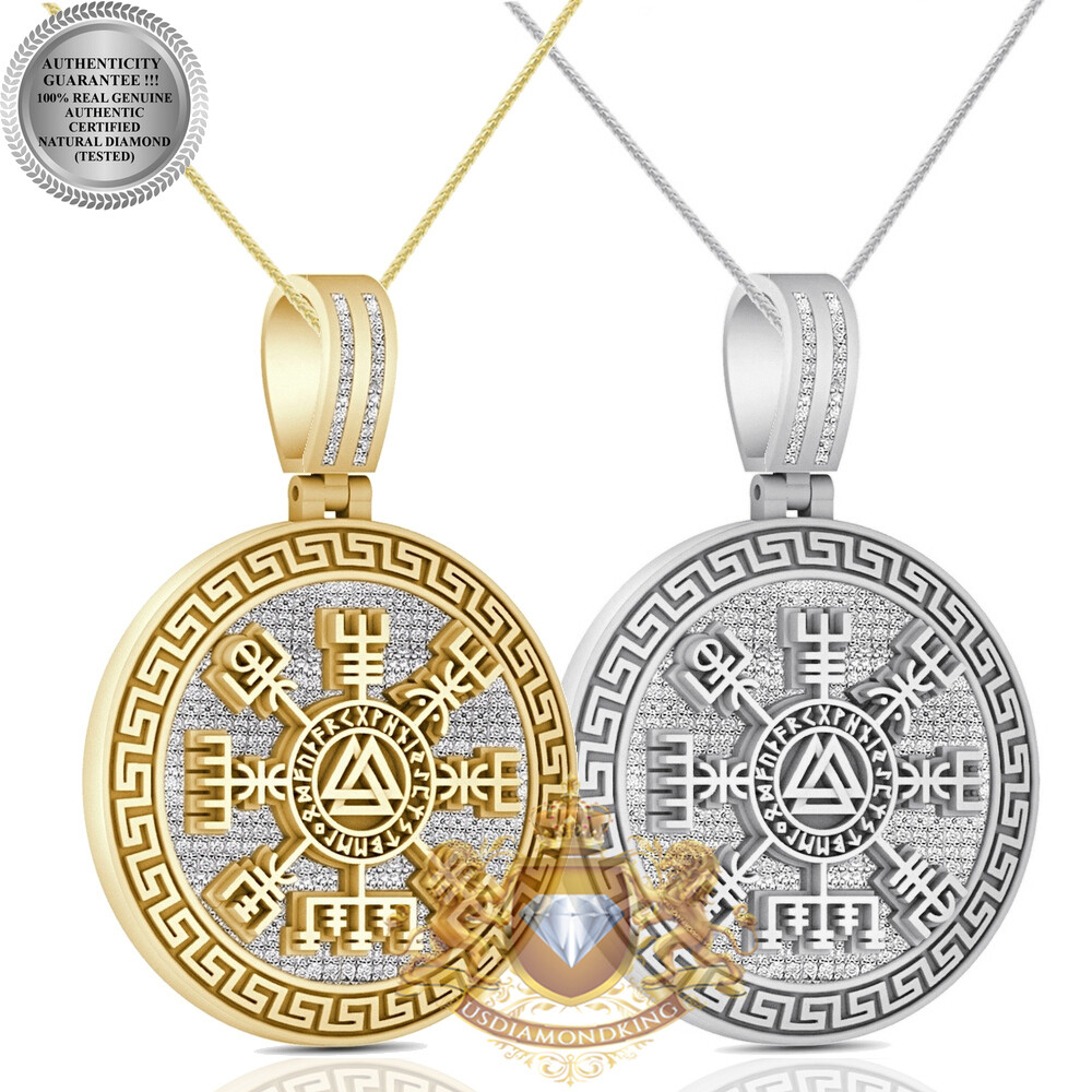 Real Diamond 0.85 Cwt. Vegvisir Valknut Viking Compass Norse Runes Pendant Charm