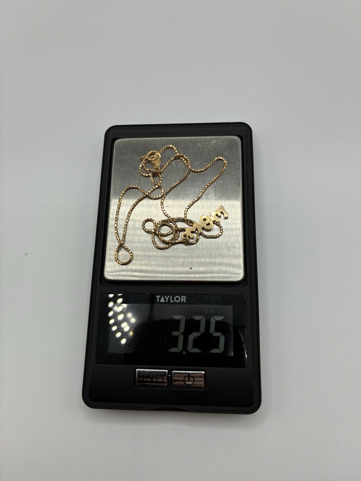 14k Gold Box Chain Necklace w/ Pendant, 3.25g