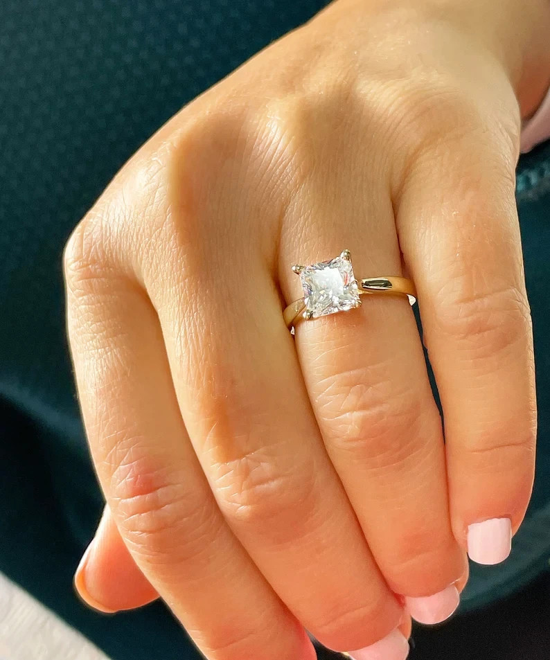 1.50Ct UGL 14K Multi Gold Princess Engagement Ring DEF I1-I3 Natural Diamond