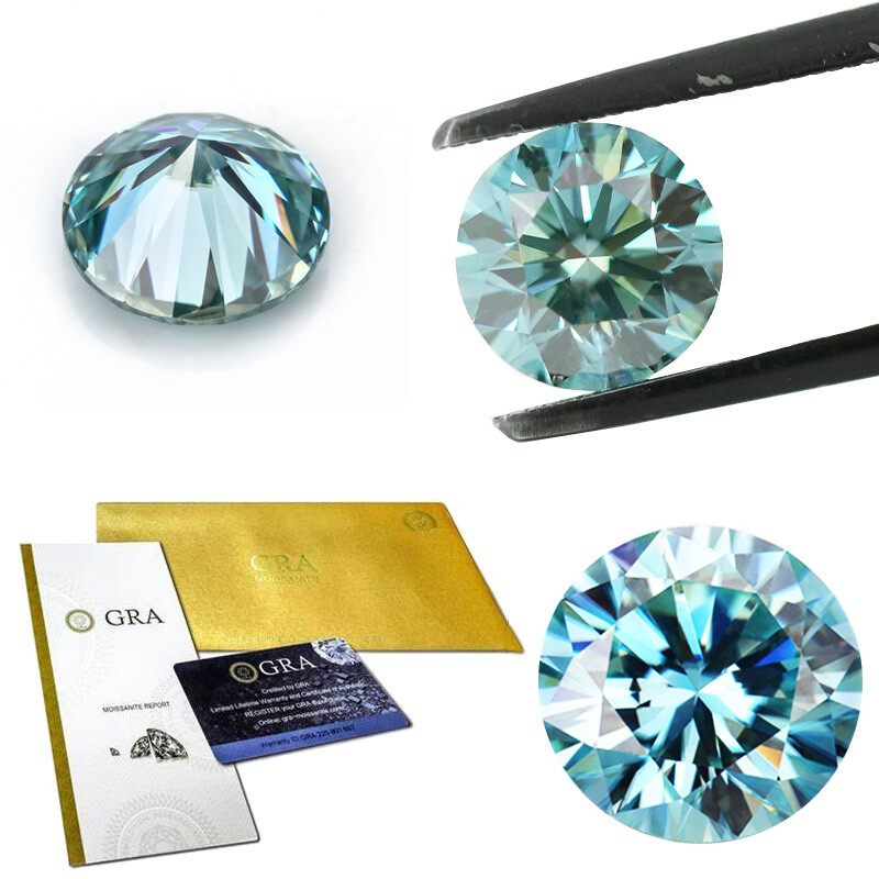 1X 0.50 CT To 5.00 CT Light Blue Loose Moissanite Gem Round Cut W Certificate