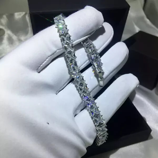 15Ct Princess Cut VVS1/D Diamond One Row Tennis Bracelet 18K White Gold Finish