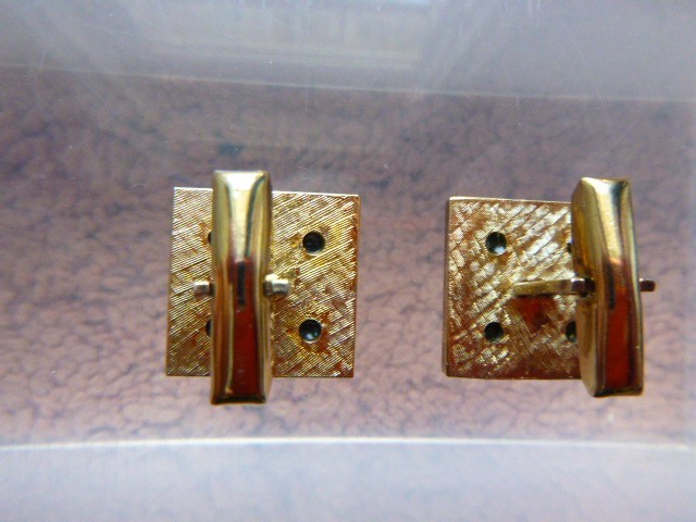 Vintage MCM Modern Hard Stone Inlay Pietra Dura Gilt Sterling Cufflinks Signed