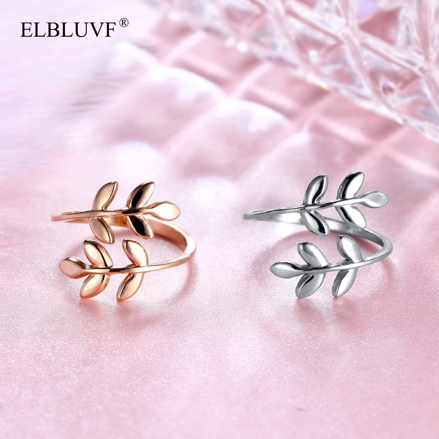 18K Stainless Steel Silver Gold Rose Gold Plated Leaves Leaf Laurel Adjustable B