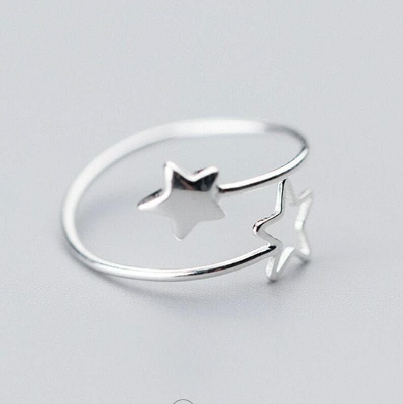 Women’s Solid Metal 925 Silver Adjustable 2 Star Wrap Toe Ring White Gold Plated