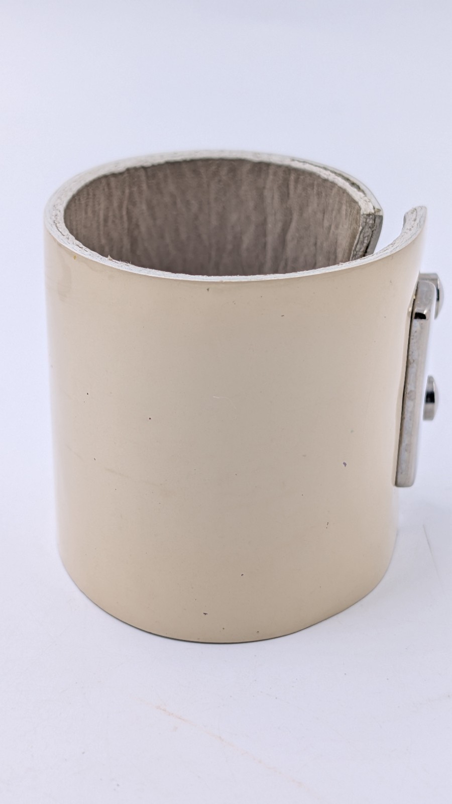 YOCHI NY Cream Beige Leather Silver Snap Clasp Wide 2” Bracelet 5.5” or 6”