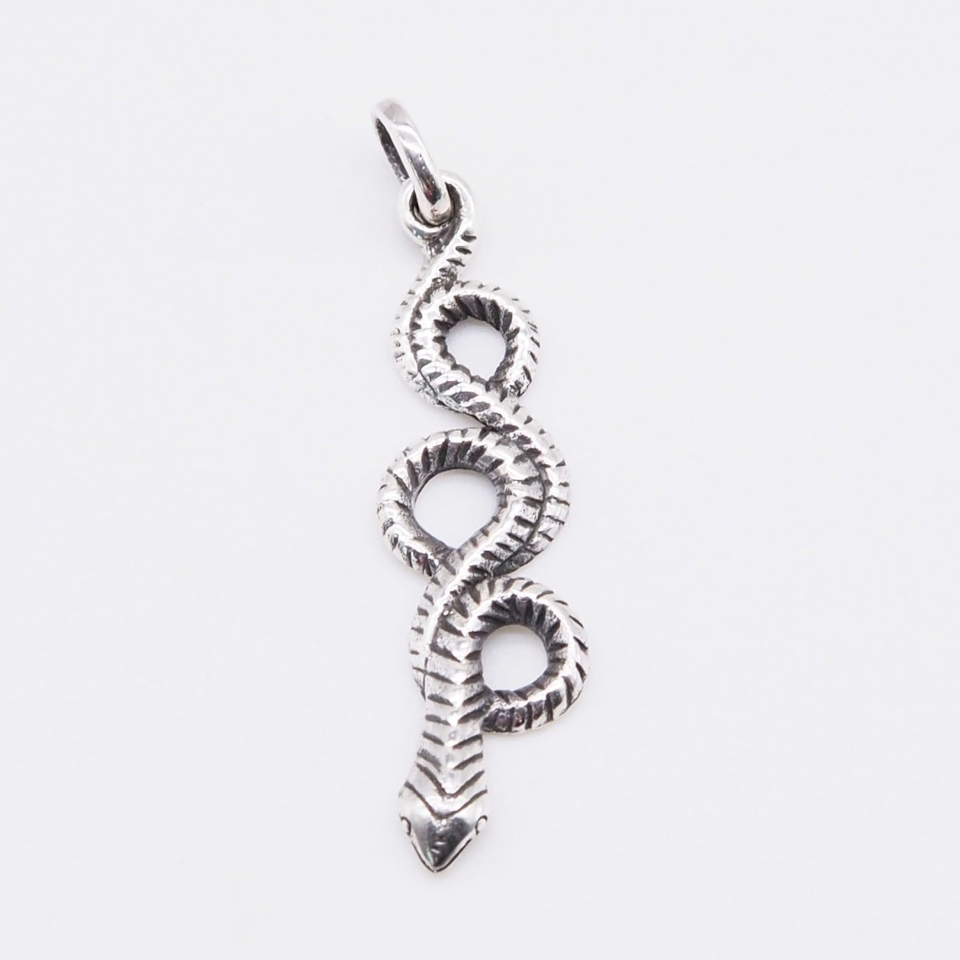 925 Sterling Silver Snake Charm, Coiled Serpent Pendant Necklace, Gothic Jewelry