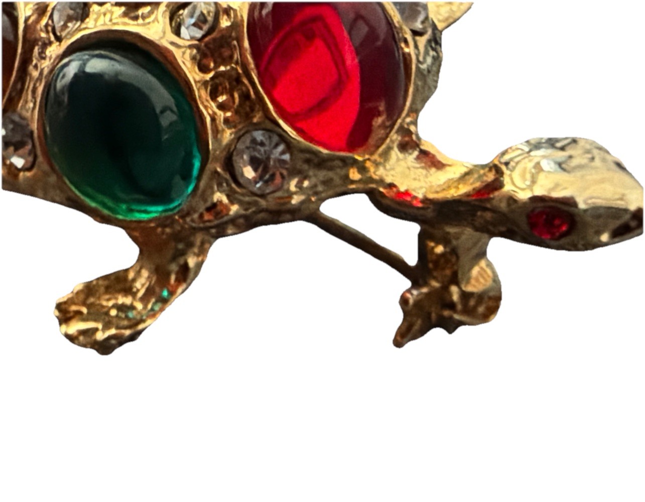 Stephanie Pearl Glass Fruit Salad Cabochons Gold Tone Ruby Red Eyes Rhinestones