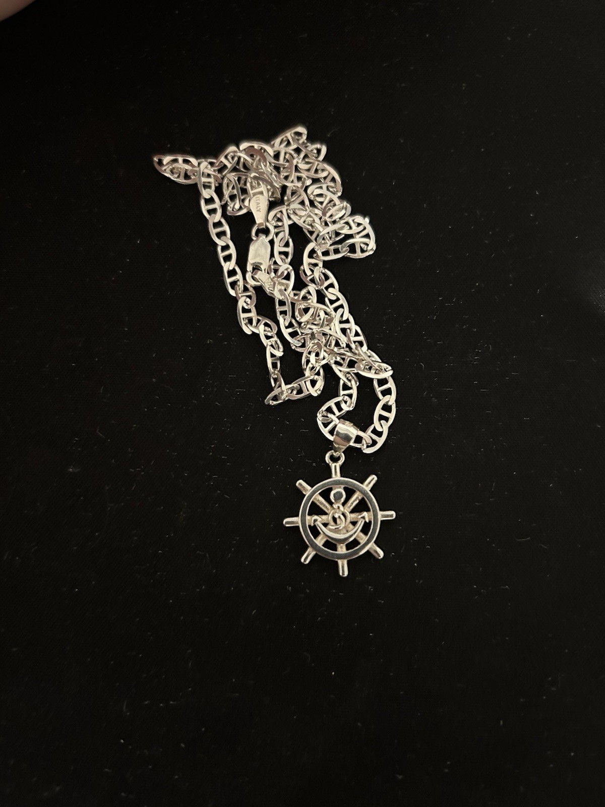 Nautica 925 Sterling Silver Anchor Wheel Pendant & Chain Necklace 20″ 8.7g