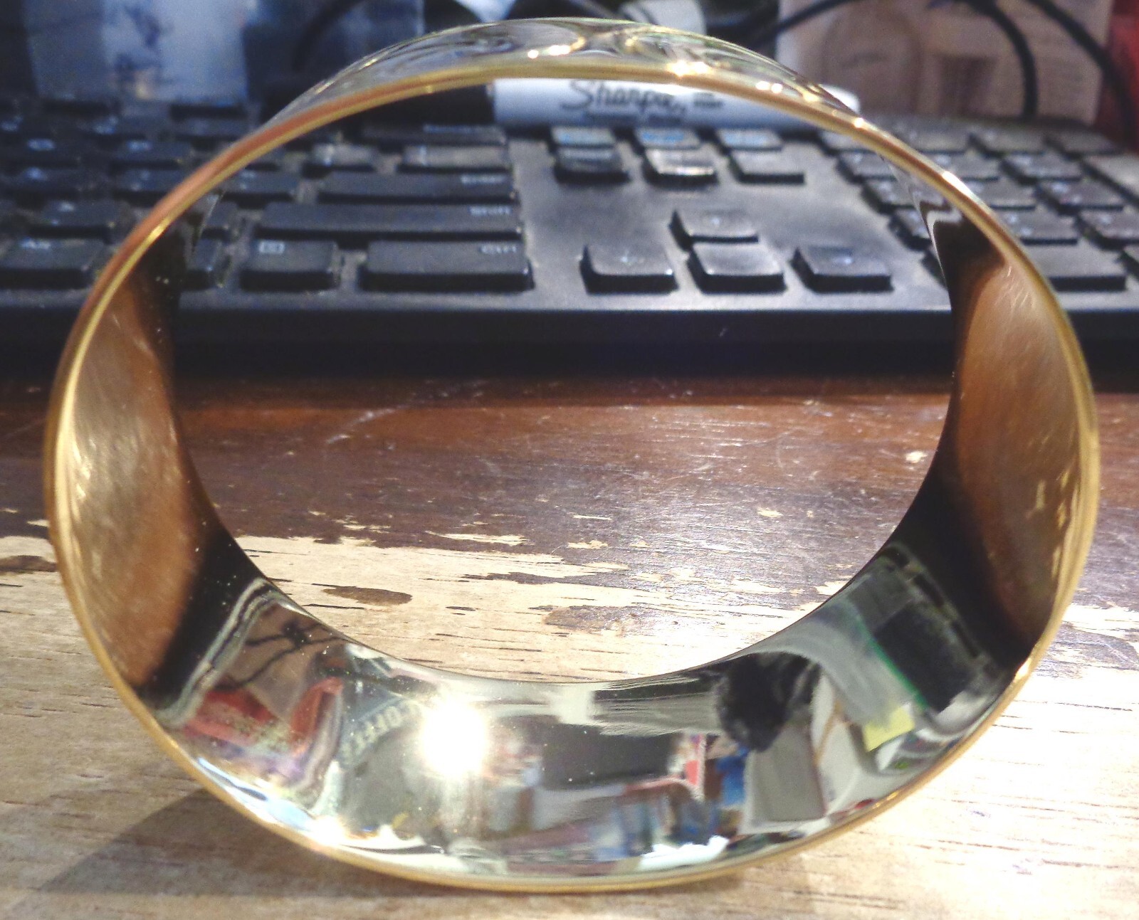 28MM 18K YELLOW GOLD-FILLED COPPER HAWAIIAN TROPICAL HIBISCUS MONSTERA BANGLE