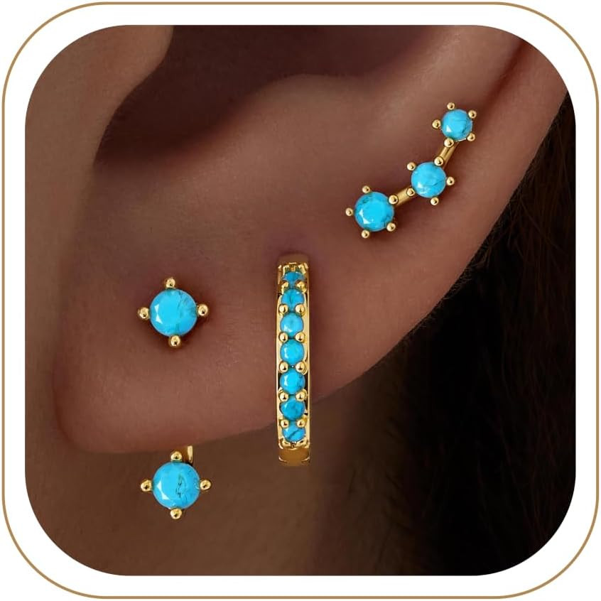 3 Pairs Dainty Small Earrings Set for Women Trendy, Birthstone Stud Huggie Hoop