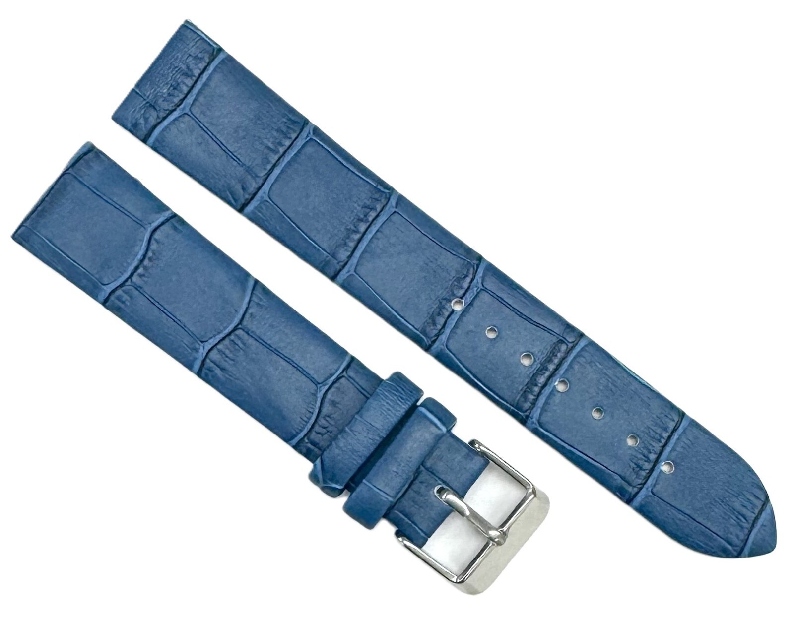18 MM Genuine Leather, Blue Alligator Grain, Flat Watch Band with Unstitched