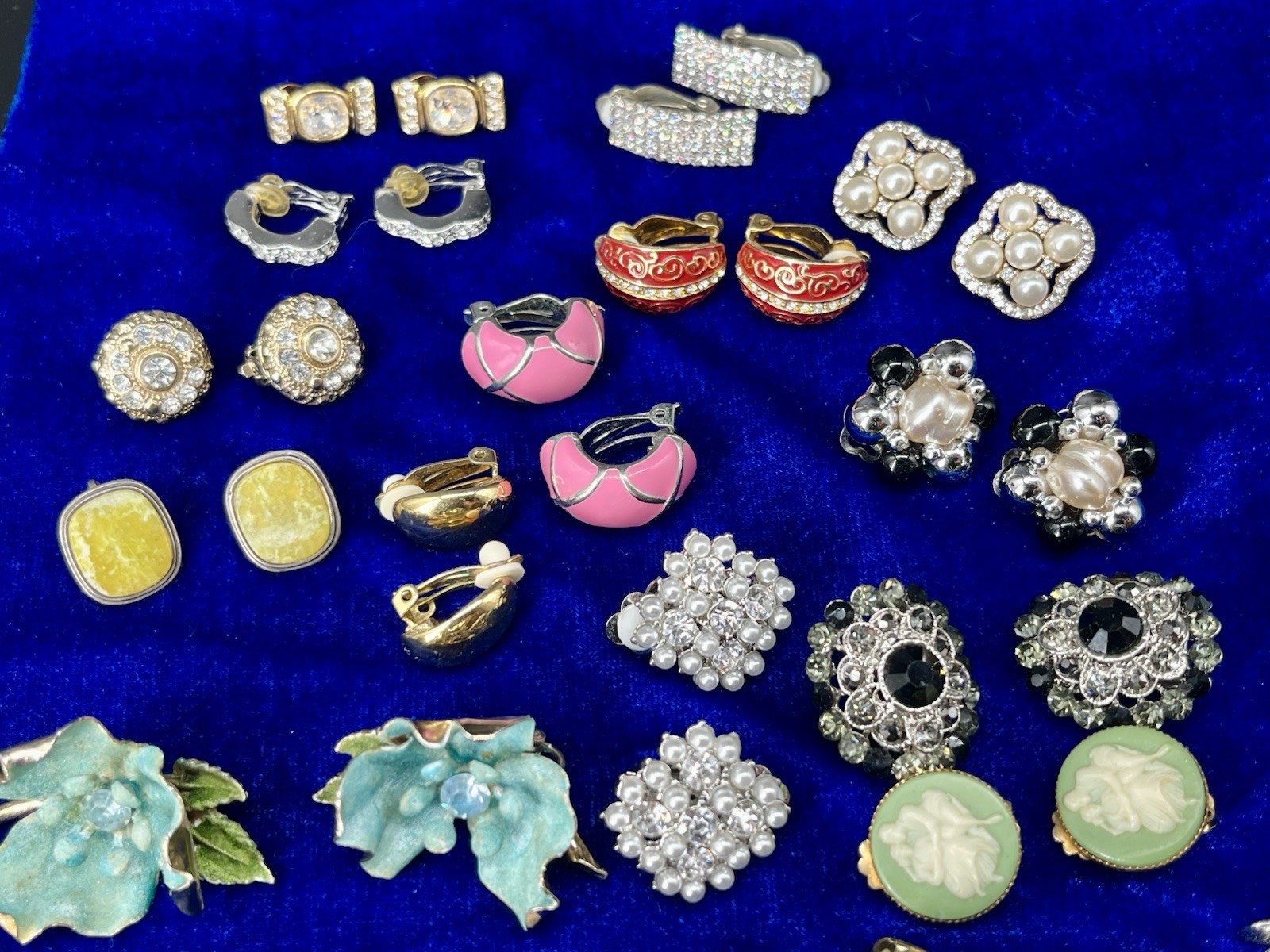 VTG To Now Clip On Earrings Lot Of 26 Pairs Rhinestone Pearl Sterling