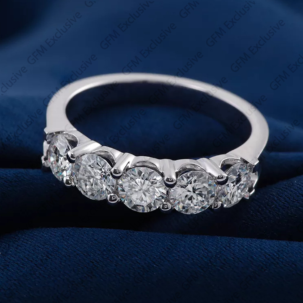 4mm Round Lab-Created Moissanite Wedding Half Eternity Band White Gold Plated