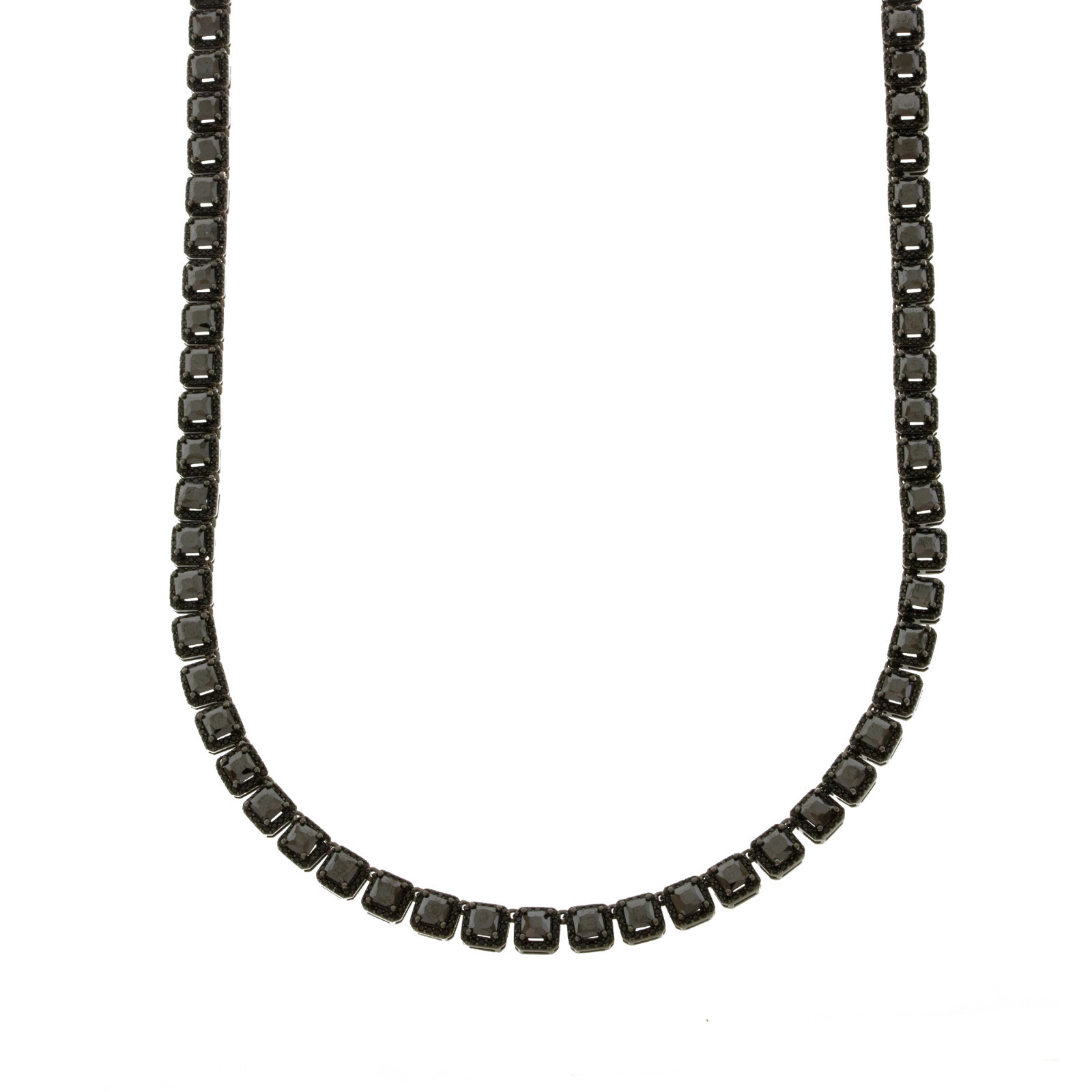 ANTI-TARNISH Black Finish 925 Silver 1 Row 6MM Square Cluster CZ Tennis Necklace