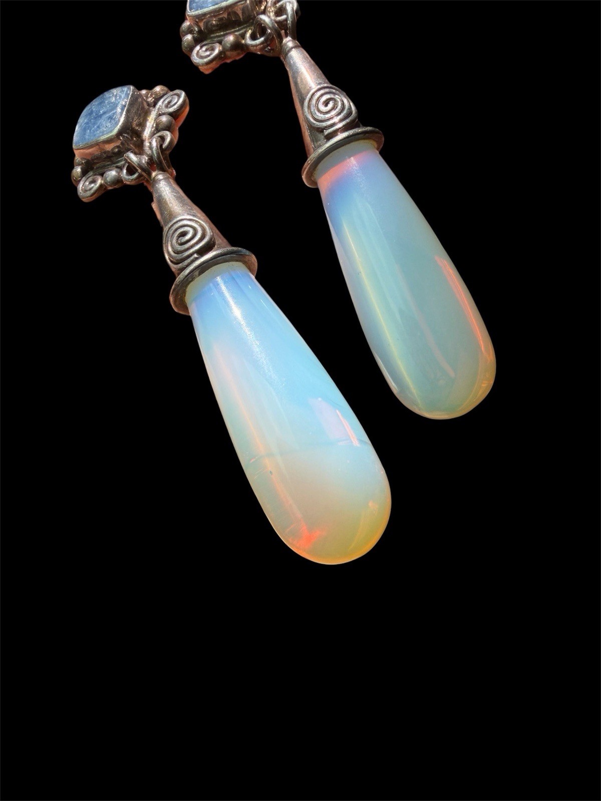 Sajen Sterling Silver Opalite & kyanite Drop Earrings 2 1/4 inches long