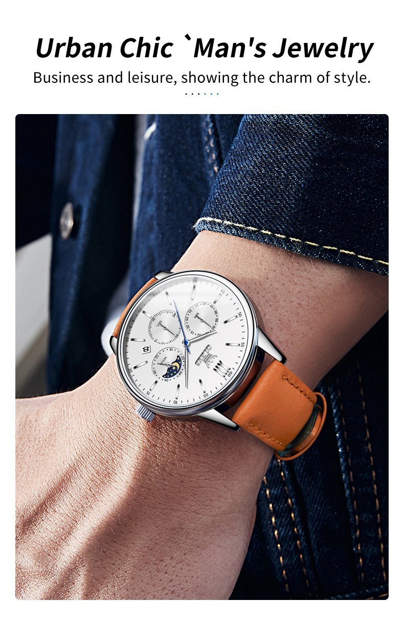 OLEVS 2922 Luminous 3ATM Waterproof Man Present Leather Classy Hand Quartz Watch