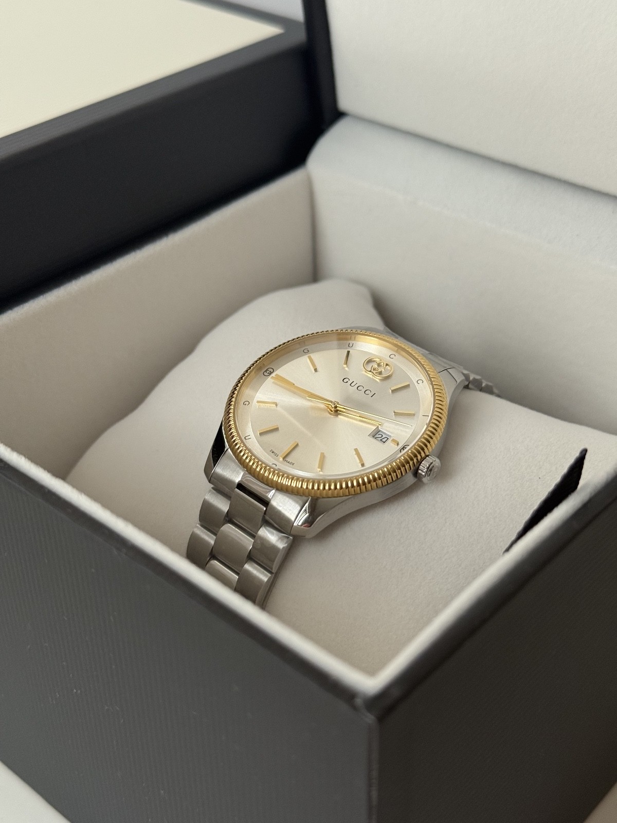 Gucci G-Timeless Quartz 38mm Yellow Gold Bezel Watch YA1264233