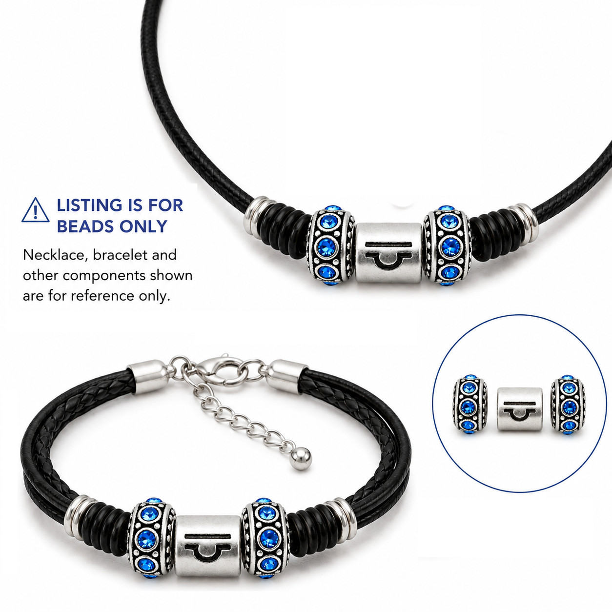 Libra Zodiac Sign Bead With September Or October Birthstones For Charm Bracelets