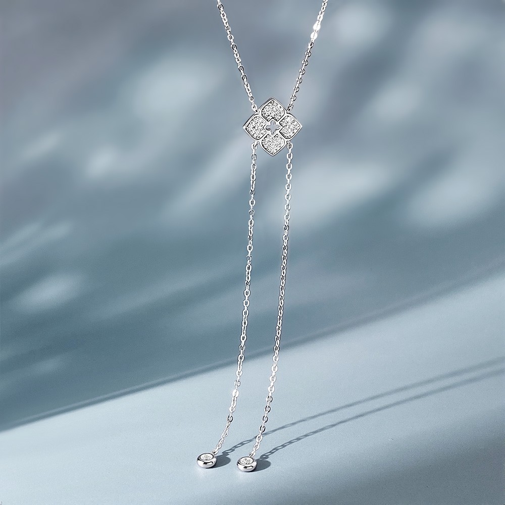 Real Round Moissanite Clover Tassel Pendant Necklace 925 Sterling Silver Chain
