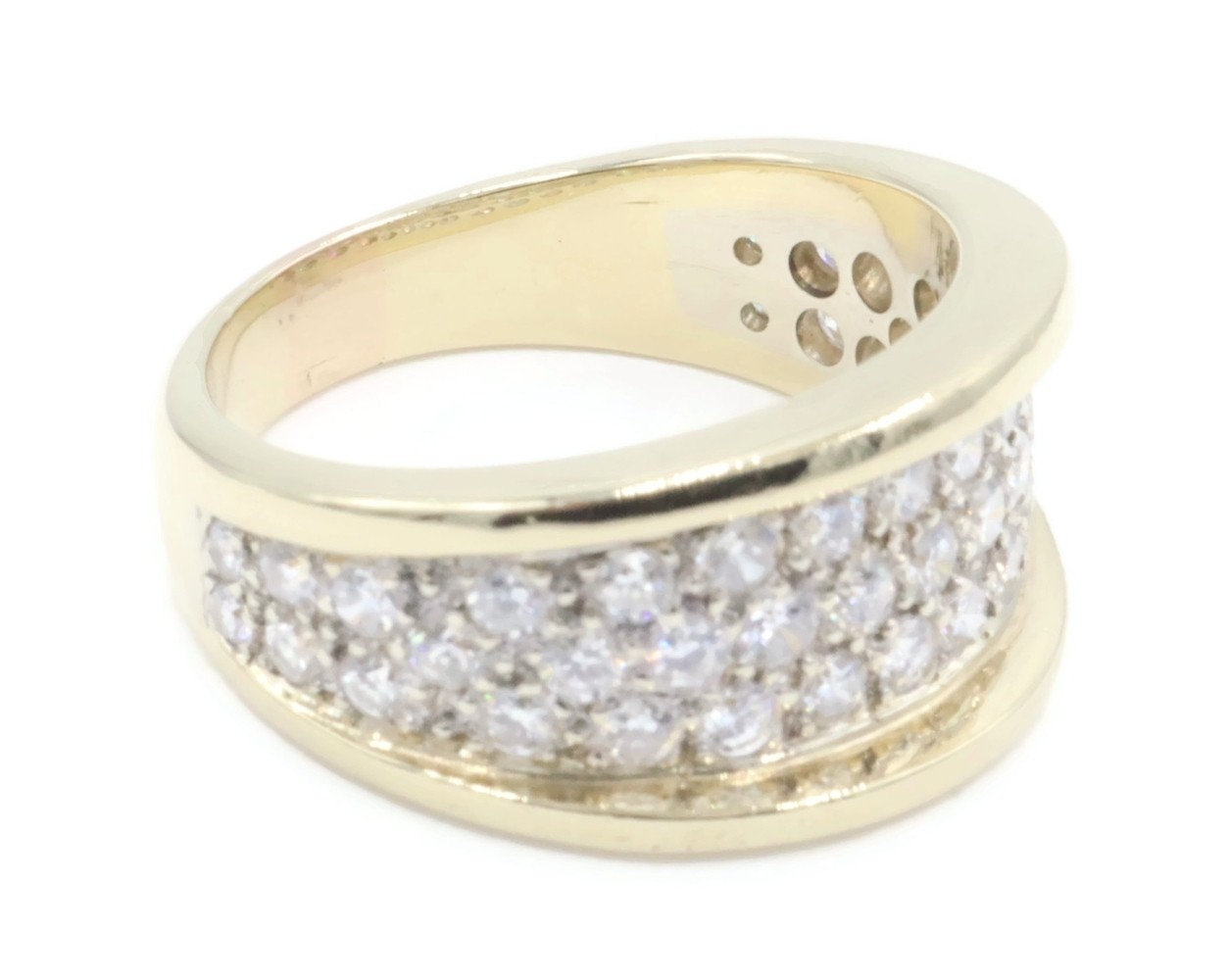 Estate 3-Row 1.70 Ctw Round Diamond 14KT Yellow Gold 10.6mm Cluster Ring 7.69g