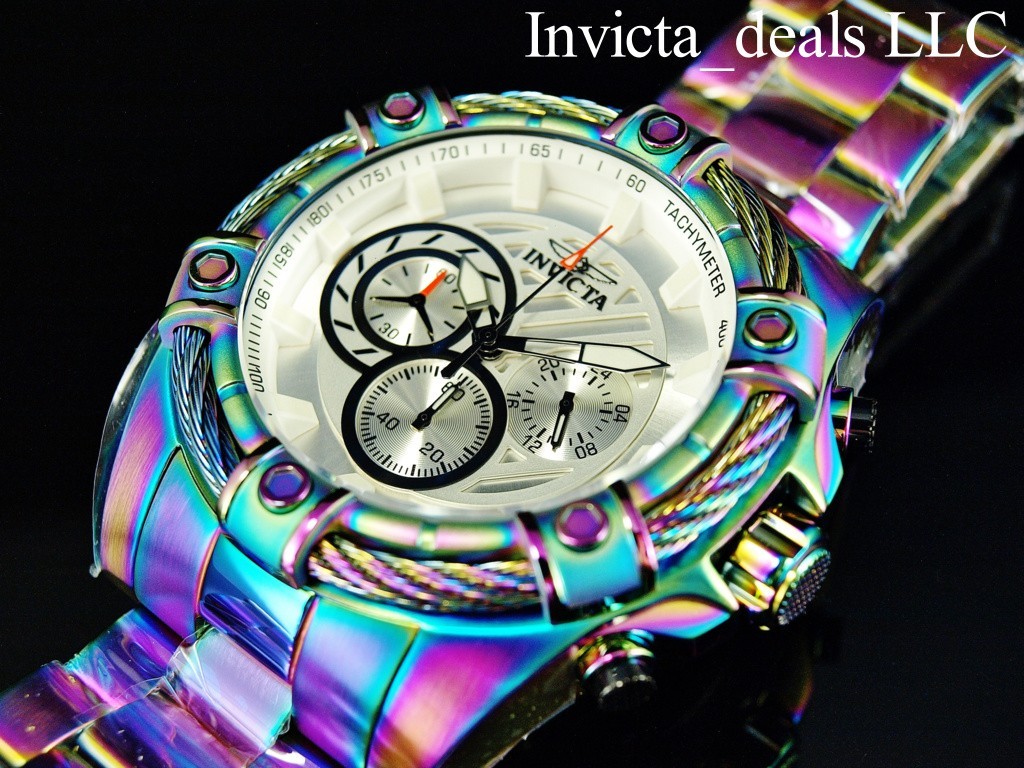 Invicta 52mm Men’s BOLT Chronograph White Dial IRIDESCENT Tone Stainless St Watc