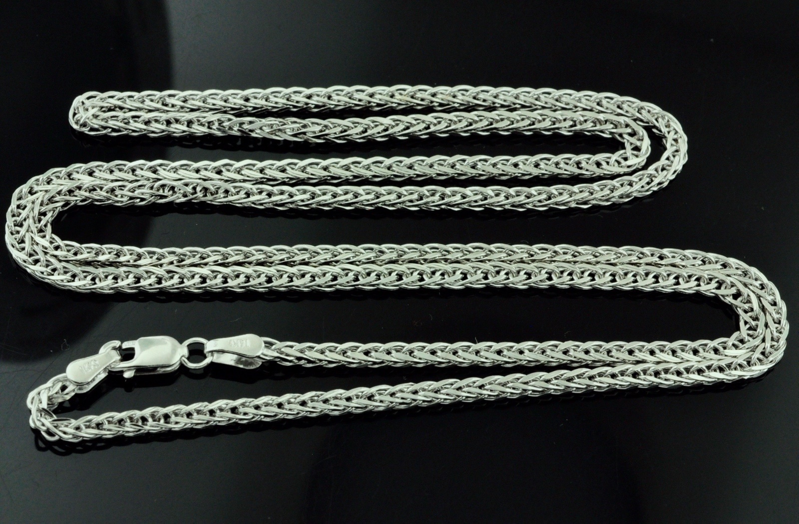 4.90 grams 14k solid white gold foxtail wheat chain necklace 24 inches #4293
