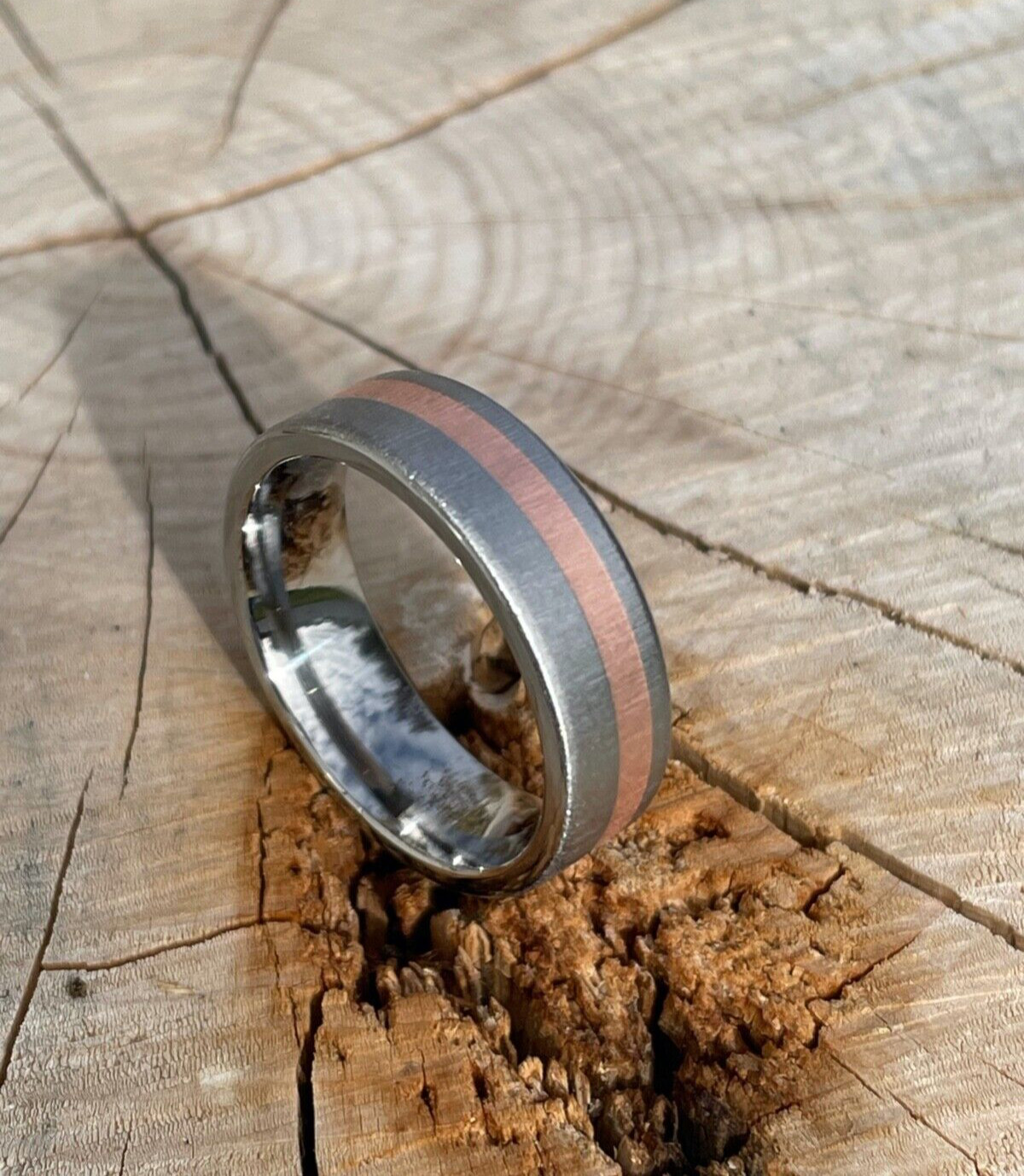 6mm Wide, Copper and Titanium Unique Ring Style, Frosted Finish