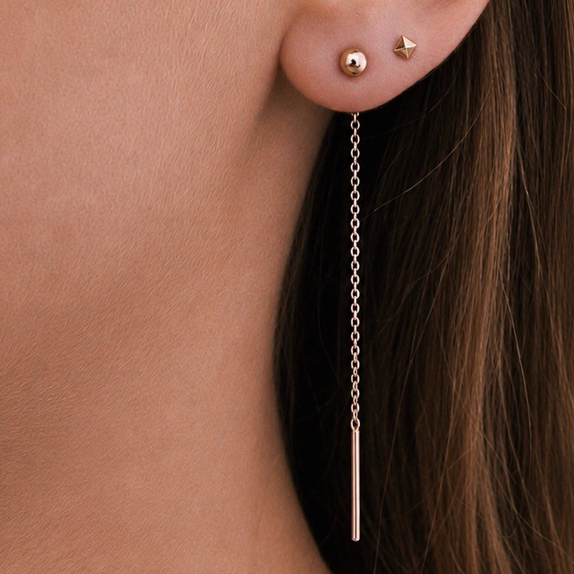 Real 18k Rose Gold Minimalist Threader Earrings | Fine Jewelry