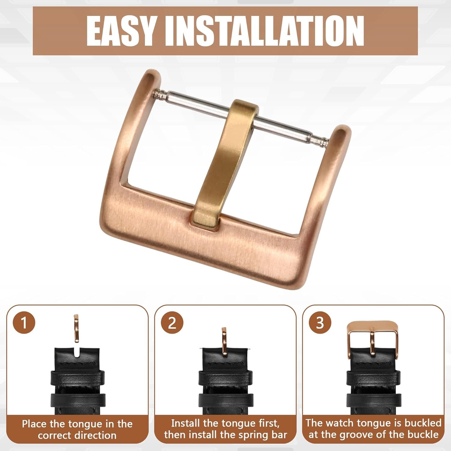 Bronze Watch Strap Buckle 20mm, Tongue Buckle with Spring Bars, Watch Bands C…