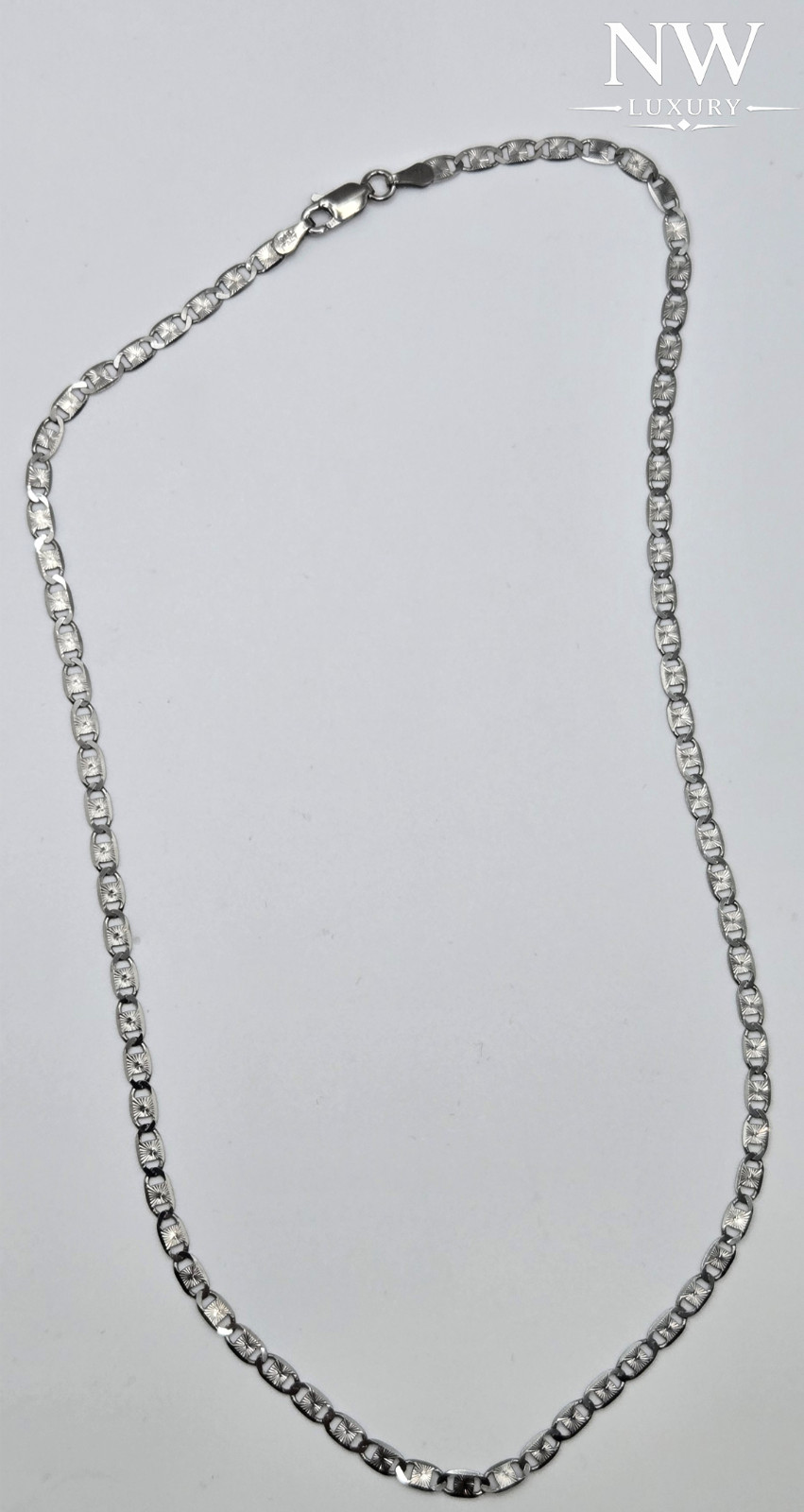 NEW Rhodium Over 925 Sterling Silver Black Valentino Necklace 3.2mm 16in, ITALY