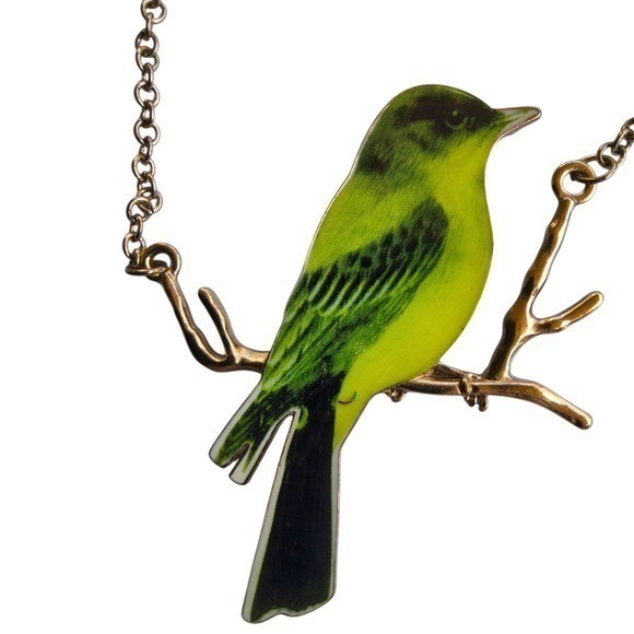 Fred Flare Enamel Bird Necklace Green Bird Pendant Kitsch Cottagecore 18″-20″