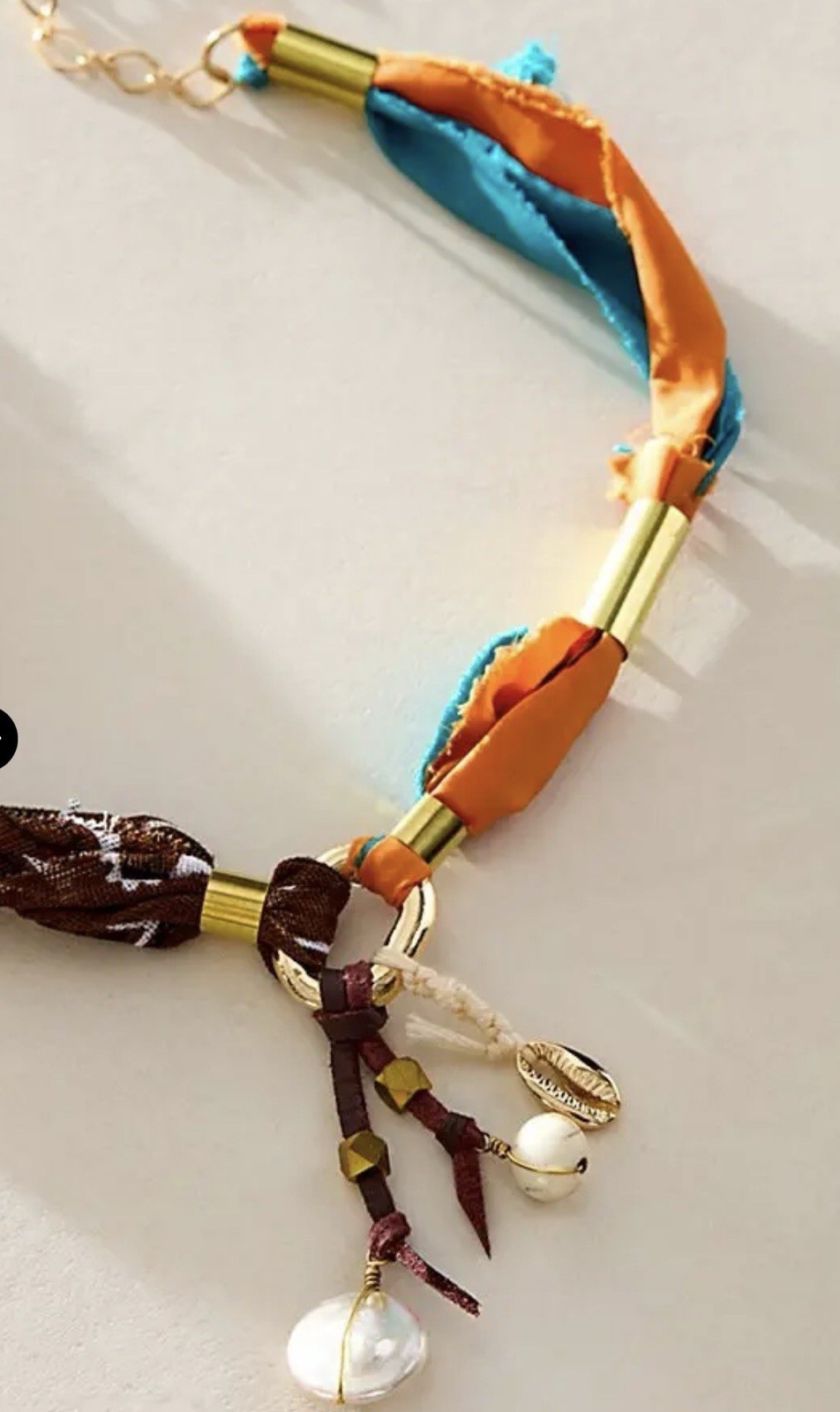 Free People Ariana Ost Alpha Choker Bandana Beading Shells Turquoise Orange NWT