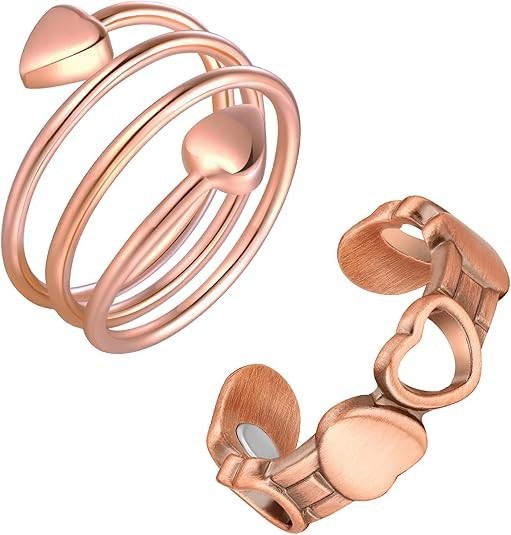 “2 pcs Copper Magnetic Ring for Women Men 99,99% Solid Pure Copper Adjustable wi
