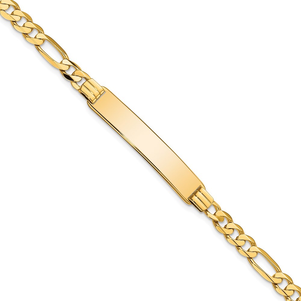 14k Yellow Gold Solid Chain/ Plate Flat Figaro Link 33.5x7mm Plate Bracelet 8″