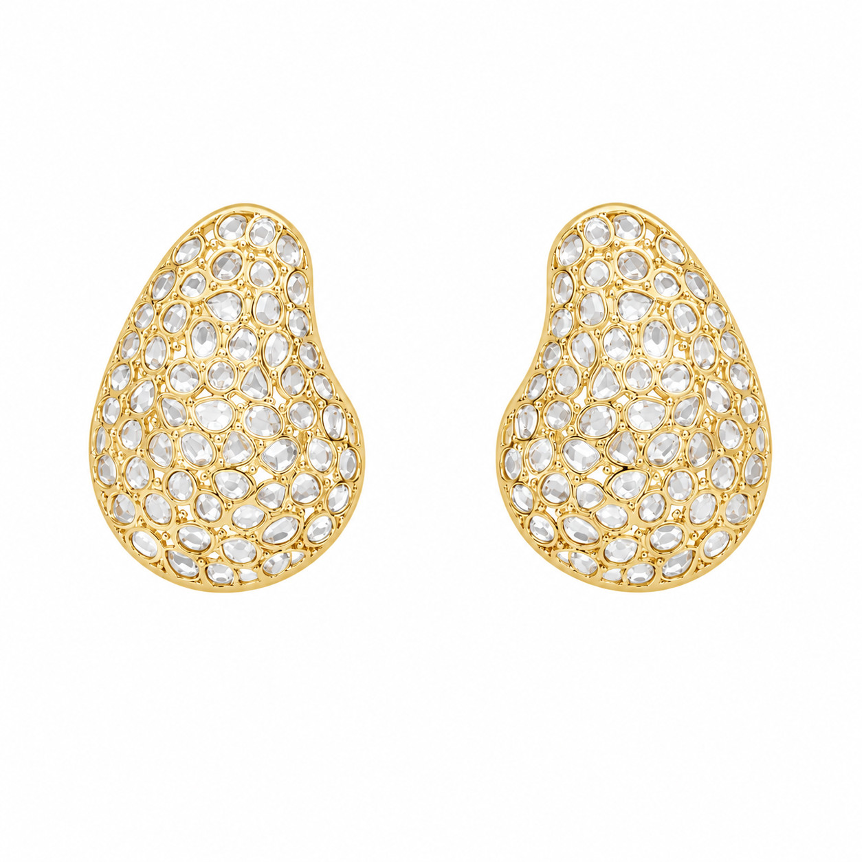 Natural Polki Stud Earrings 925 Sterling Silver Pear Bridal Statement Handmade